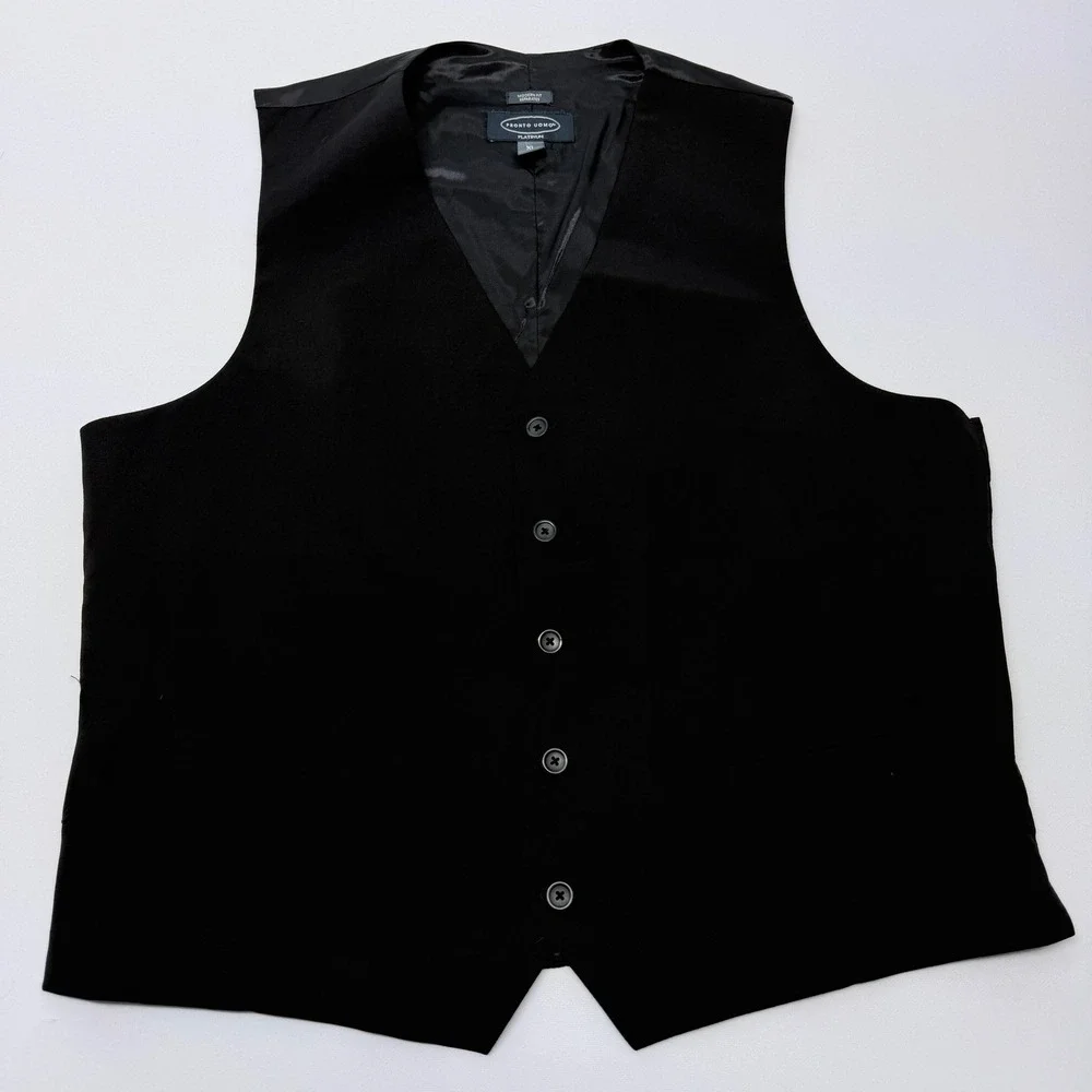 Pronto Uomo Platinum Mens XL Black 100% Wool Modern Fit Suit Vest Waistcoat